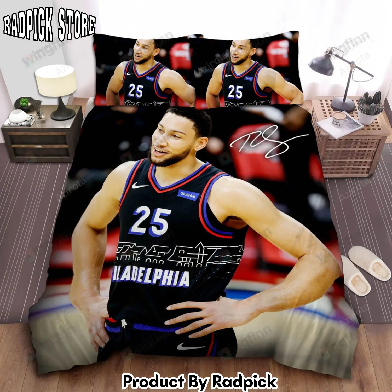 Radpick ben simmons in philadelphia 76ers black uniform bed sheet spread comforter duvet cover 3pcs bedding set duvet cover and pillow cases gift for fan rp3278406